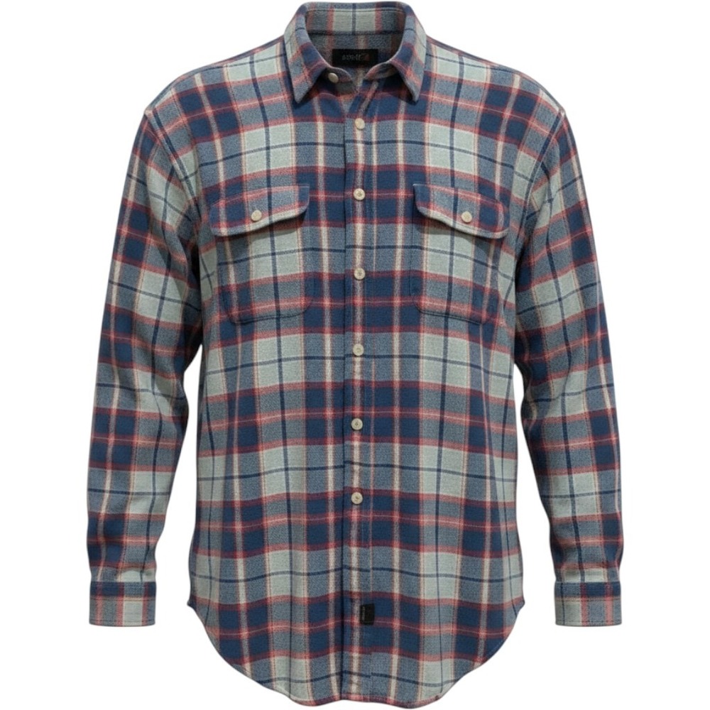 Bulldog Men's Medium Flannel Shirt 100% Cotton Blue Red Plaid Button Up Workwear